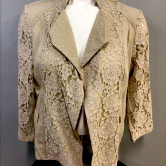 𝅺chico’s Lace Ladies Jacket, beige Size 0 - Picture 1 of 4